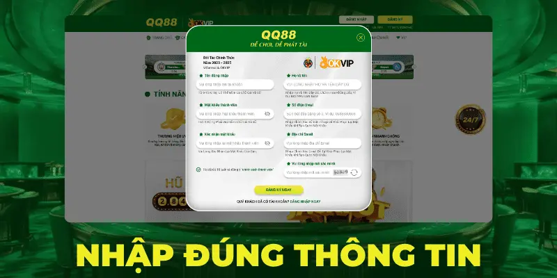 Nhập đúng yêu cầu điền thông tin để mượt mà chơi game